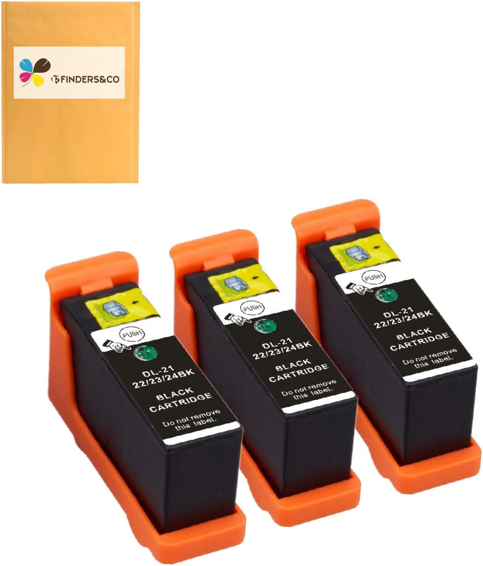 適用於戴爾 V313 V313W V515W P513W P713W V715W 印表機的兼容戴爾 21 系列黑色墨盒，3 個裝，戴爾 21 22 23 24 黑色墨盒