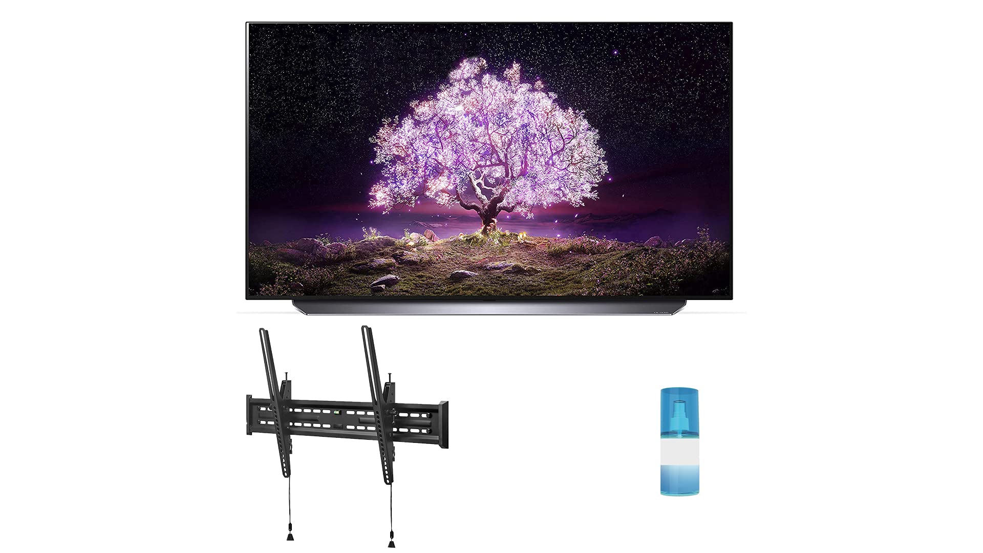 LG OLED77C1PUB 77吋 4K 超高清 OLED 智慧 C1 系列電視，配備 Walts 適用於 43 吋至 90 吋電視的大型/超大型傾斜支架和 Walts 高清電視螢幕清潔套裝 (2021)