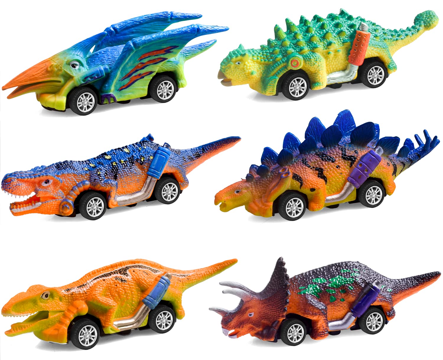 FFTROC 恐龍玩具，適合 3-5 歲兒童，迴力車 6 件裝 - 怪獸卡車玩具，適合 3、4、5 歲男孩，兒童生日禮物，恐龍玩具，適合 3 歲男孩