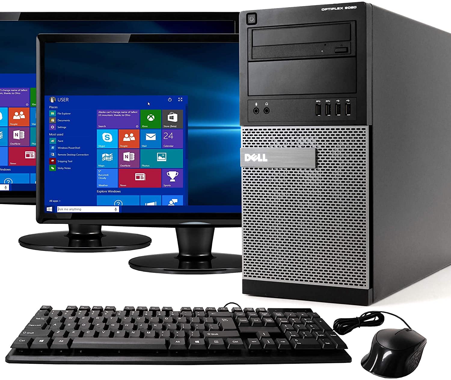 戴爾 Optiplex 9020 迷你塔式桌上型電腦，英特爾酷睿 i7-4770 處理器，16GB 內存，2TB SATA 硬碟 + 256GB SSD 固態硬碟，WiFi，DVD-RW 光碟機，雙 22 吋液晶顯示器，Windows 10 專業版翻新機（Windows 10 專業版翻新機）