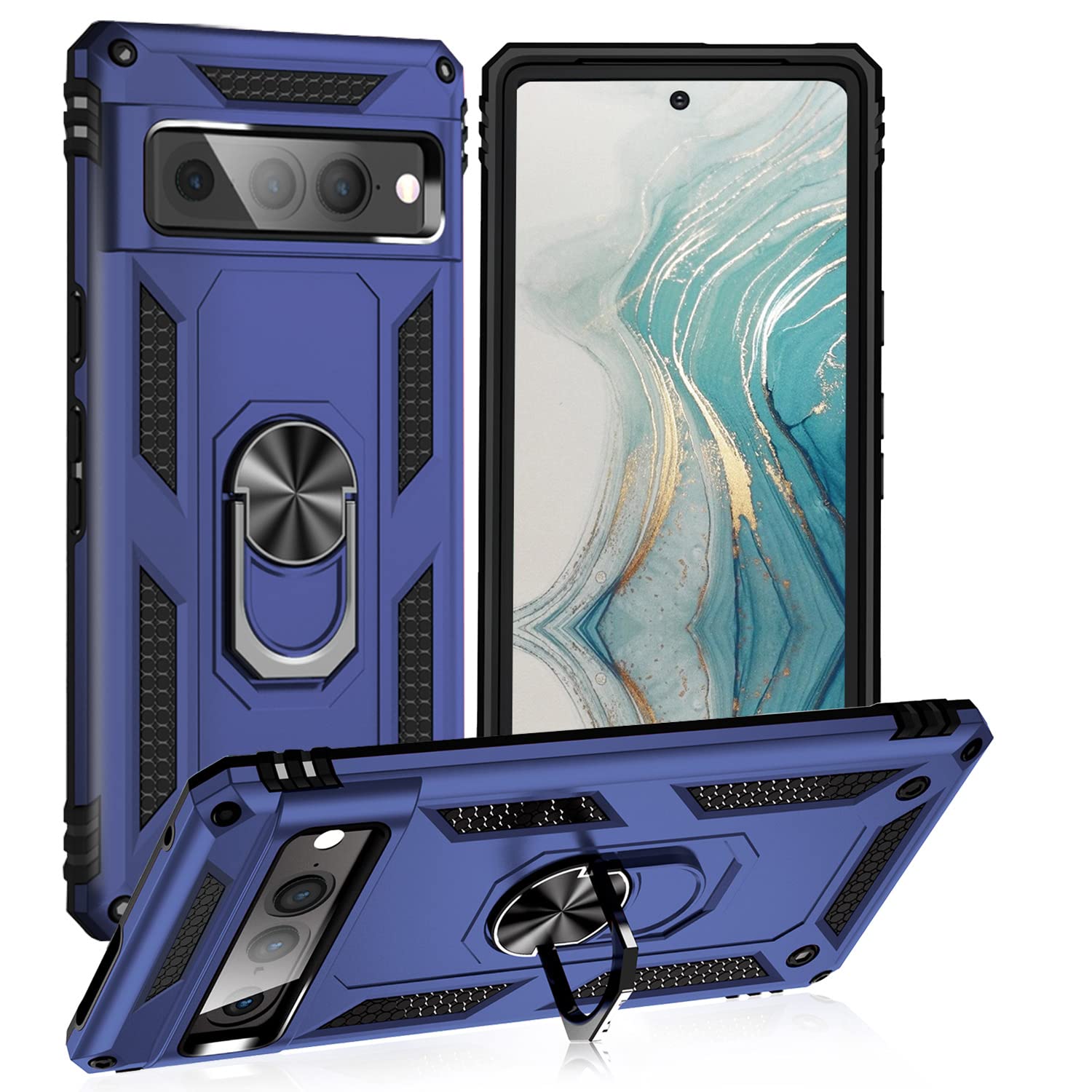 UKLCCU 適用於 Google Pixel 7 Pro 的手機殼，帶磁環，TPU 硬質後蓋，防震防摔，適用於 Google Pixel 7 Pro 5G 6.7 英寸（2022 年款） - 藍色