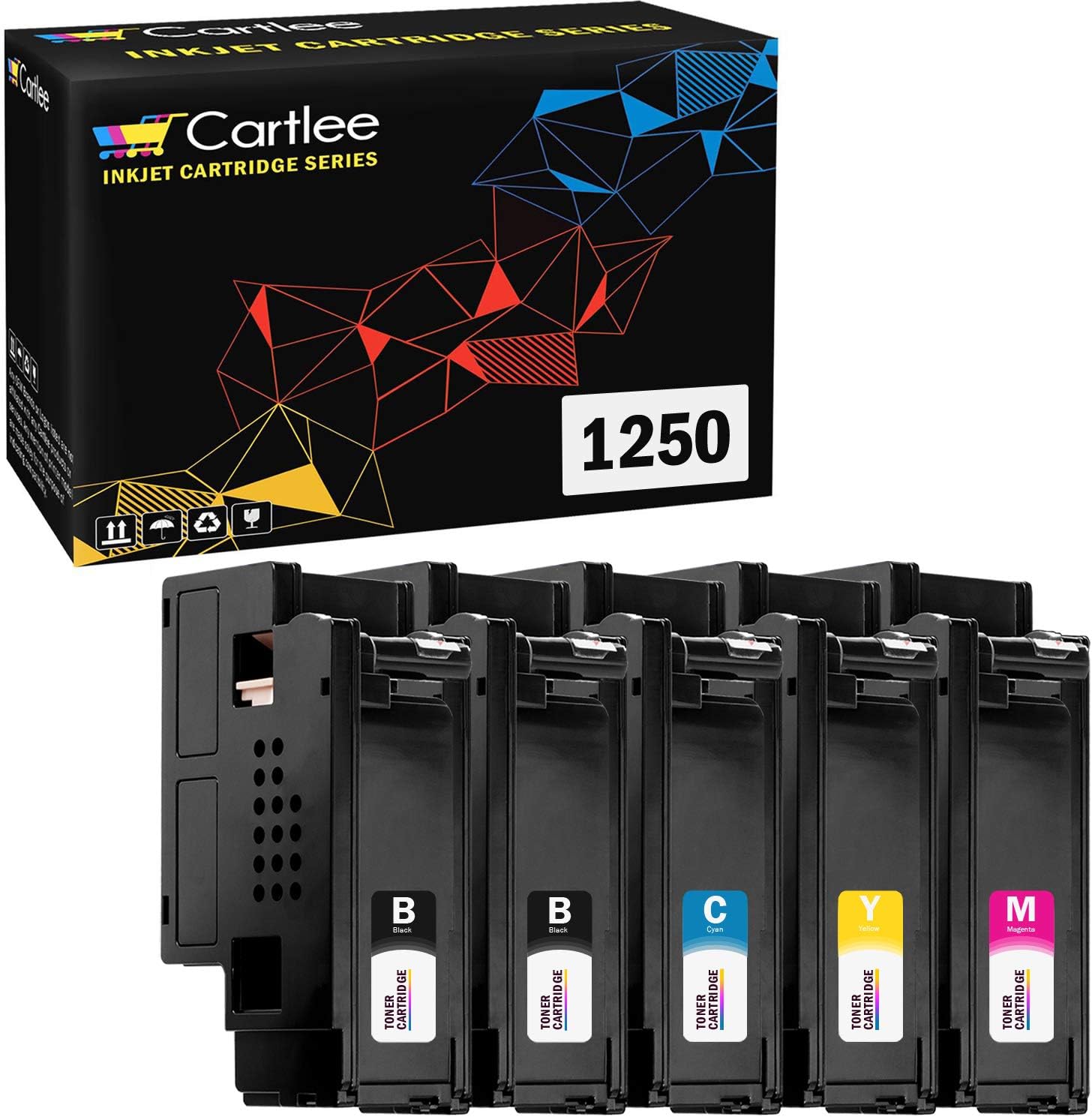 Cartlee 5 件裝相容於高容量雷射印表機墨盒，適用於戴爾 1250c 1250 1350cnw 1355cn 1355w 1355cnw C1760nw C1765nfw c1760 C1765nf 印表機（2 個黑色，1 個青色，1 個紅色，1 個