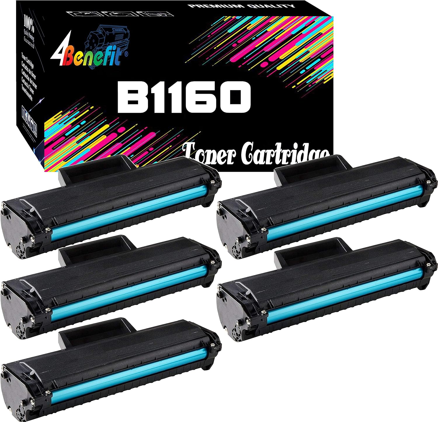 5支裝 4Benefit 相容於替換碳粉匣 B1160W 適用於戴爾 YK1PM 1160 331-7335 HF44N HF442，可用於 B1160 B1160w B1163w B1165nfw 黑白雷射印表機