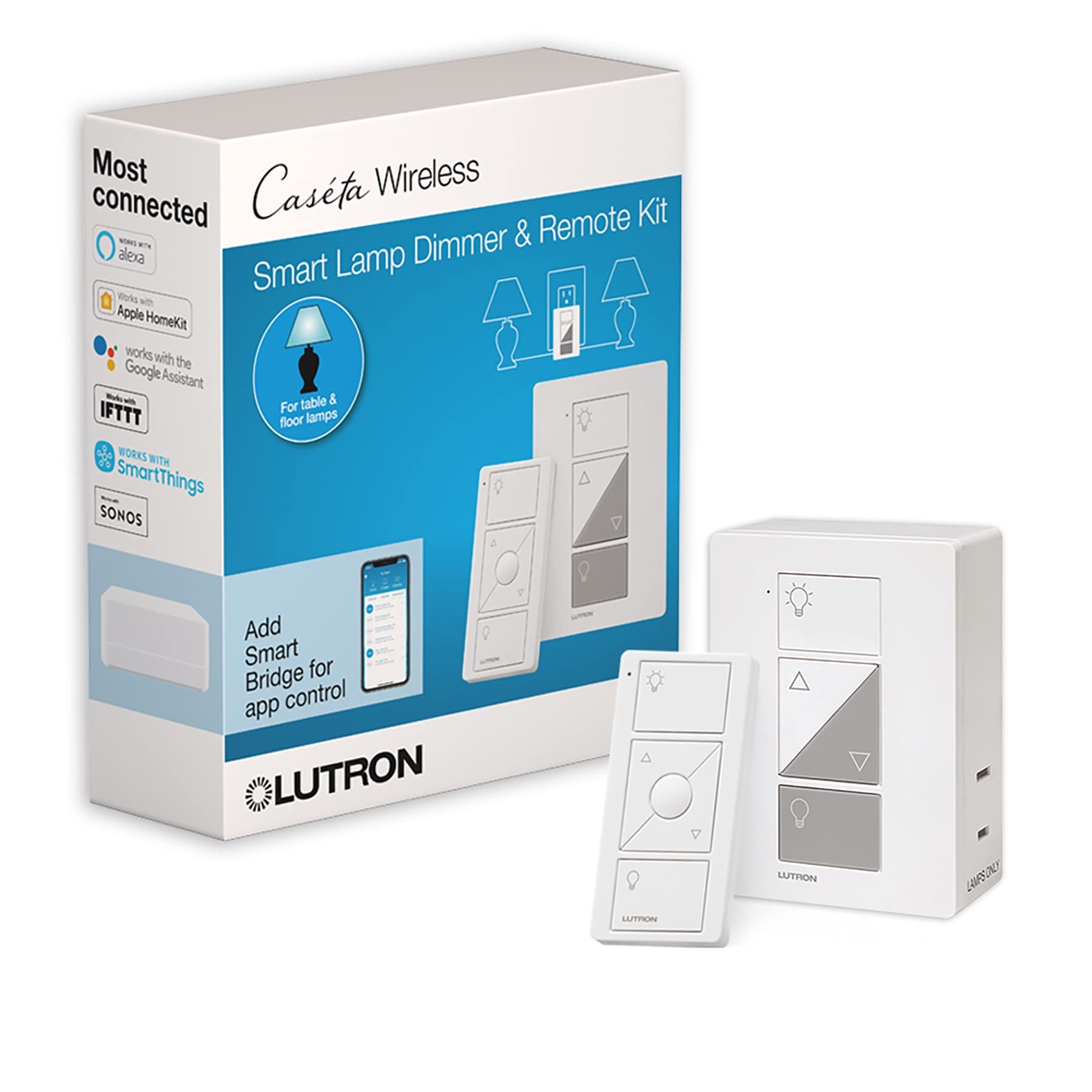 Lutron Caséta 無線單極/三路智慧照明調光器與遙控器組 | P-PKG1P-WH | 白色