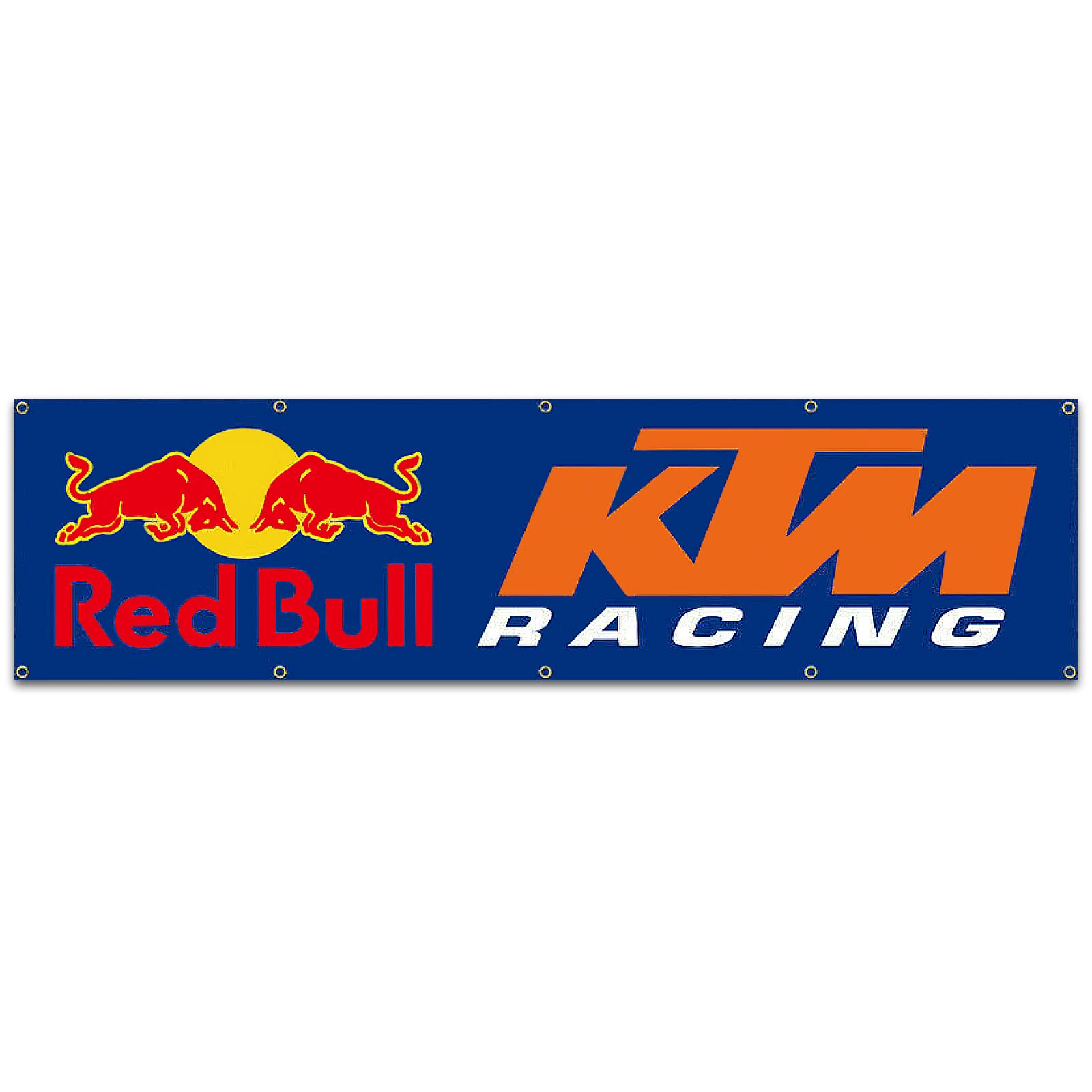 Cy,SHWAILLT 汽車旗幟，紅牛 KTM 摩托車賽車 2x8 英尺橫幅，Snap On Flag Tools 100% 滌綸，適用於汽車愛好者的大型裝飾徽章戶外/室內橫幅，帶黃銅孔眼。