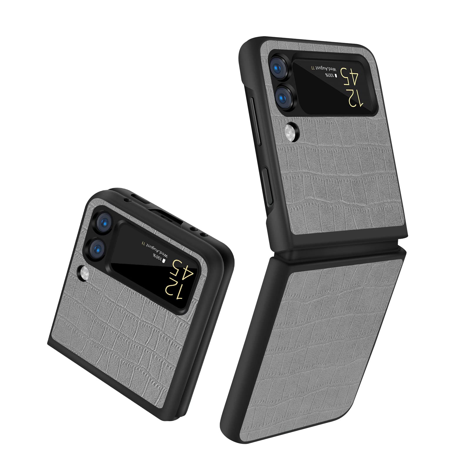 適用於三星 Galaxy Z Flip 3 的手機殼，適用於三星 Galaxy Z Flip 3 5G 2021 的保護套，分離式設計，皮革和硬質 PC 邊框，鱷魚紋，防震超薄貼合智慧型手機保護殼