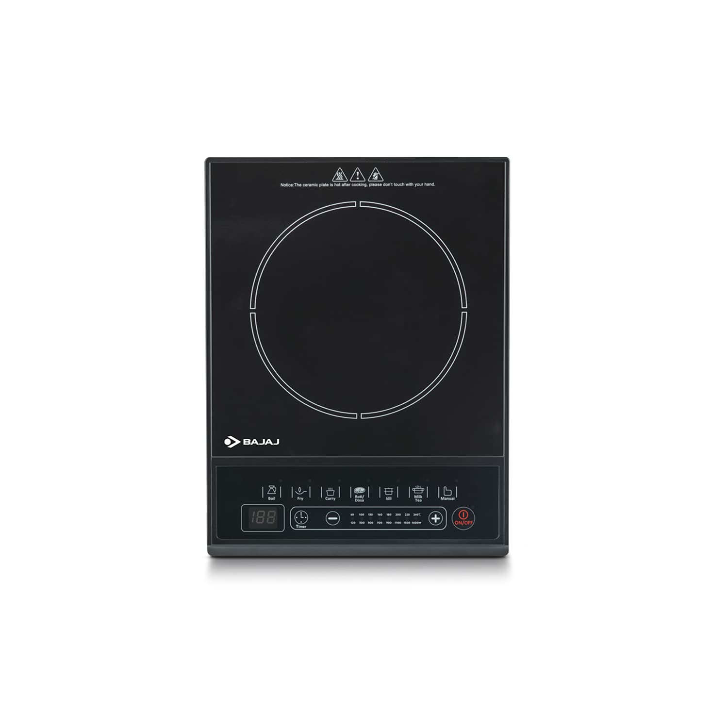 Bajaj Majesty ICX Neo 1600W 電磁爐，附鍋具感測器和 Voltage Pro 技術，黑色