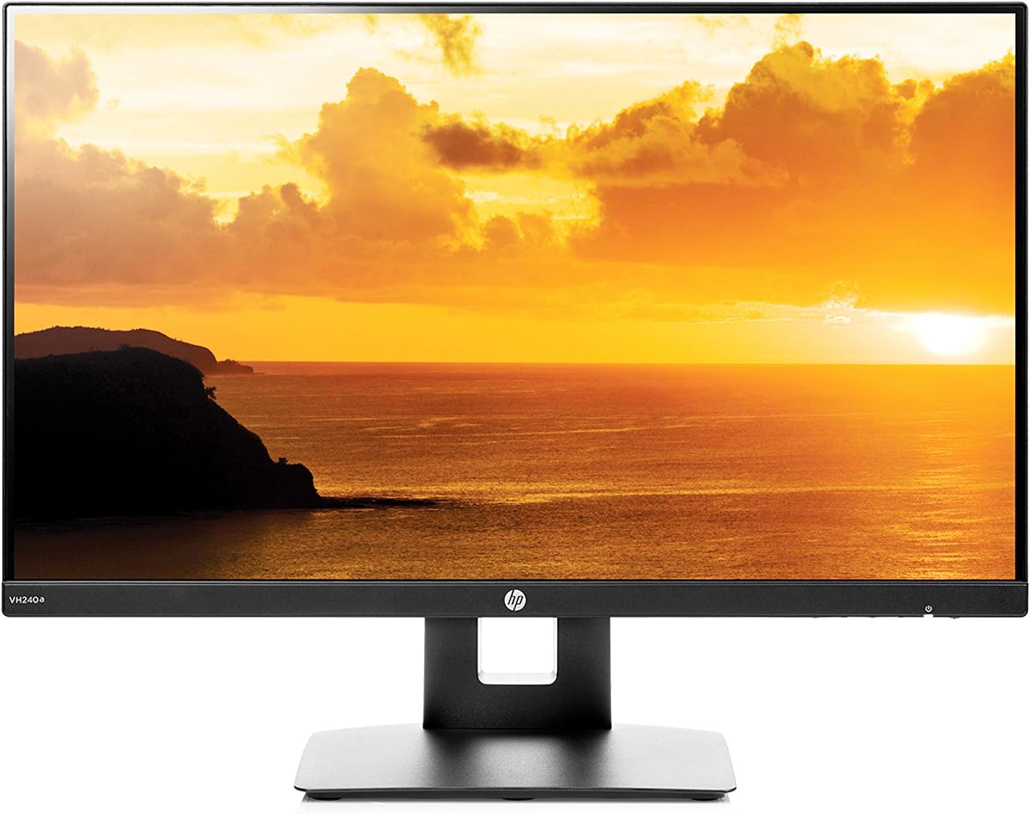 HP VH240a 23.8 吋全高清 1080p IPS LED 顯示器，內建揚聲器，支援 VESA 壁掛，可旋轉（縱向/橫向），支援傾斜，並配備 HDMI 和 VGA 介面 (1KL30AA) - 黑色