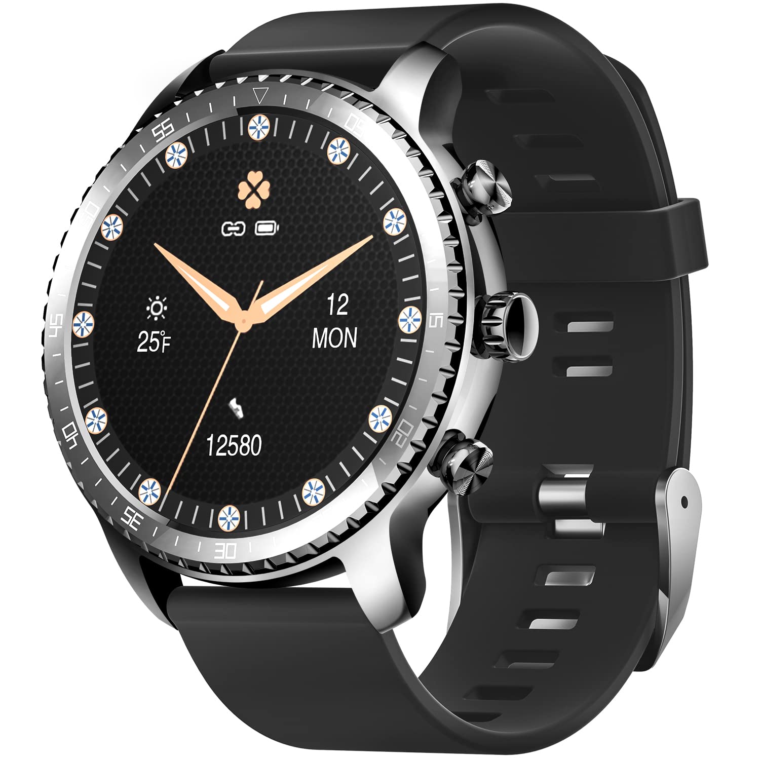 Tinwoo 男女通用智慧手錶，46mm，支援無線充電，藍牙健身追蹤器，附心率監測器，適用於安卓手機，相容於 iPhone 和三星（22mm TPU 錶帶）