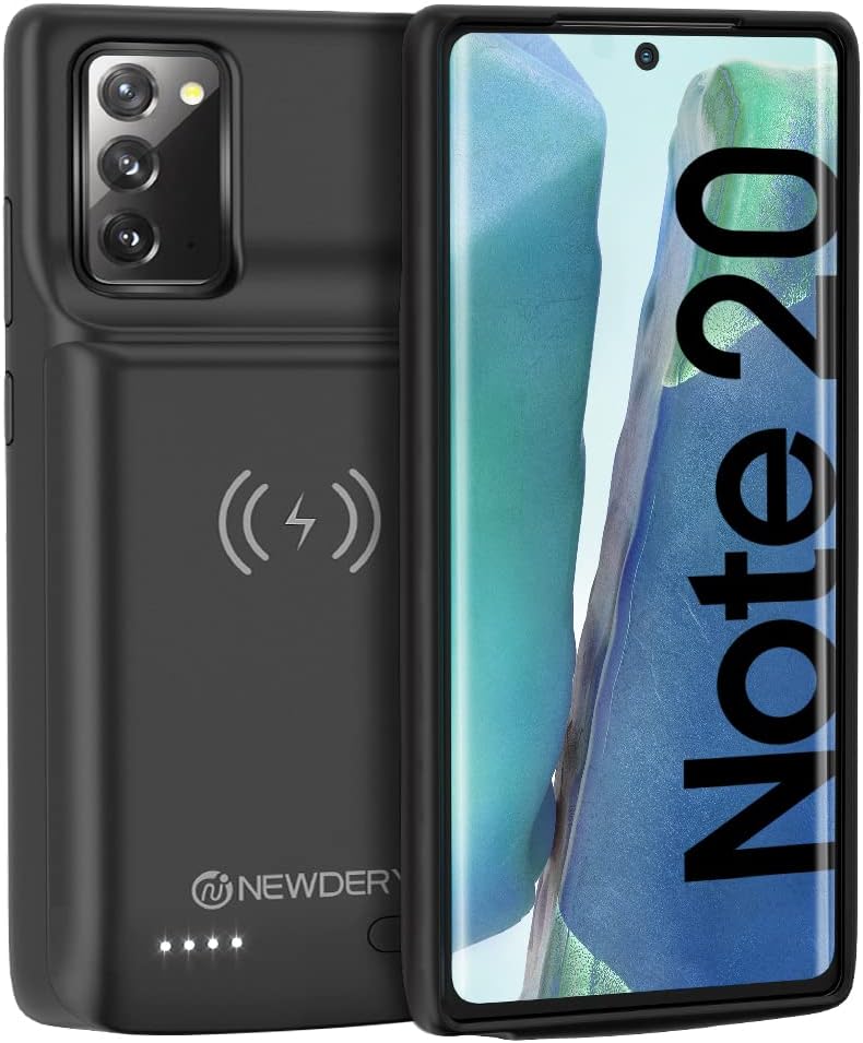 NEWDERY Galaxy Note 20 電池保護殼 10000mAh，支援 18W 快充、Qi 無線充電和 Android Auto，可充電電池，延長備用電源，適用於 Galaxy Note 20 (6.7 吋)。