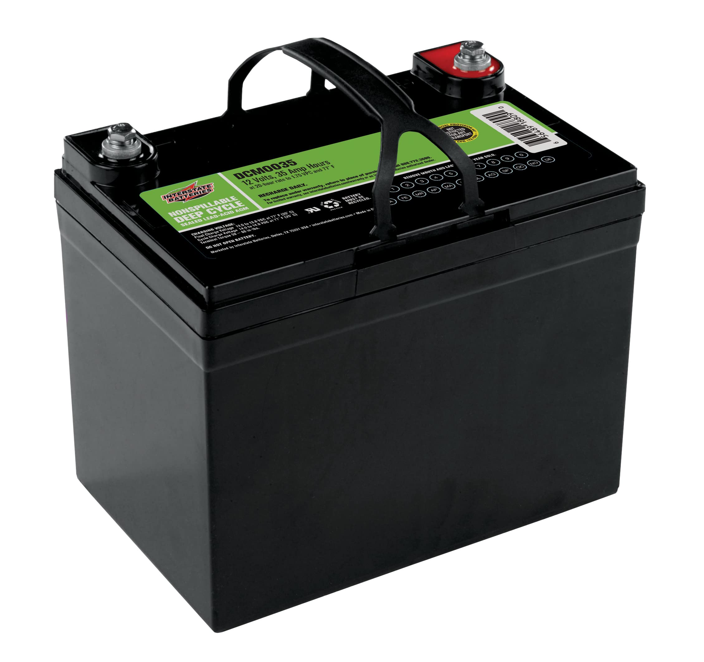 Interstate Batteries 12V 35Ah AGM 深循環電池 (DCM0035) 24組可充電替換型移動出行用SLA AGM電池（插入式端子）適用於輪椅、電動拖釣馬達、電動代步車、房車