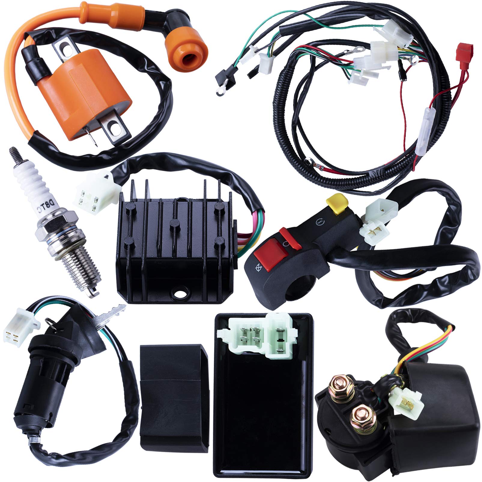 OTOHANS AUTOMOTIVE 出品的適用於 150cc、200cc、250cc 四輪摩托車、沙灘車、卡丁車的全套電氣線束、線圈、點火開關、CDI、電磁閥、繼電器和火星塞