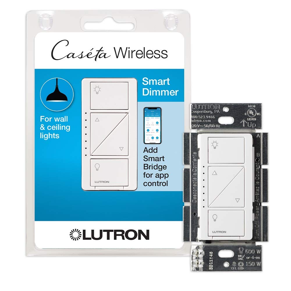 Lutron Caséta 無線智慧調光開關，適用於牆燈與吸頂燈 | PD-6WCL-WH | 白色