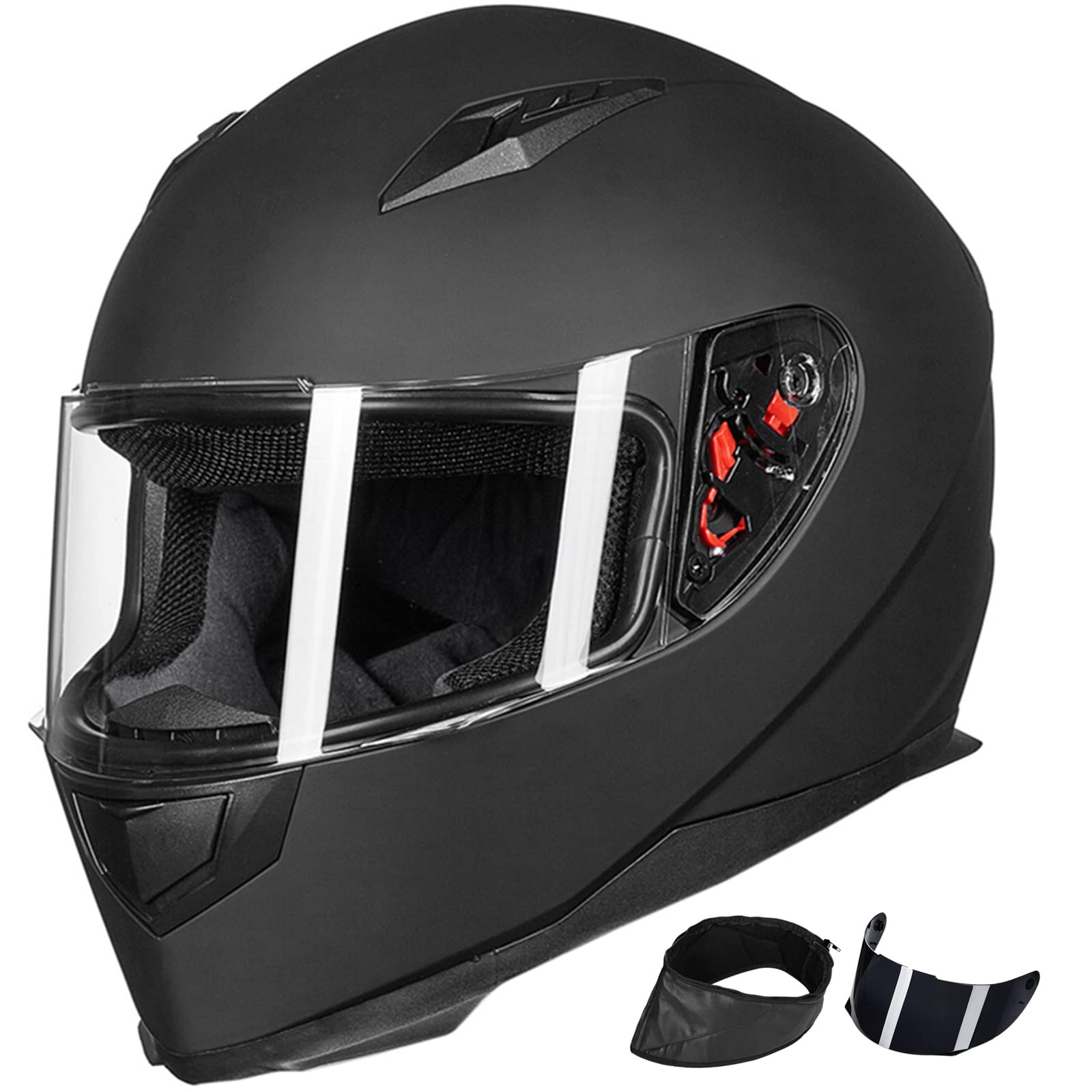 ILM 全罩式摩托車街車頭盔，附可拆卸冬季頸巾 + 2 個鏡片，DOT 認證型號 - JK313