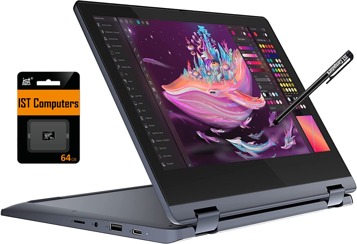 聯想 Flex 3 Chromebook 二合一筆記型電腦，11.6 吋高清 (1366 x 768) 觸控螢幕（四核聯發科 MT8173C 處理器，4GB 內存，128GB 儲存（64GB eMMC + 64GB SD SD 卡）），可翻轉折疊式，配備 Type-C 作業系統介面、網路作業系統介面、網路作業系統介面