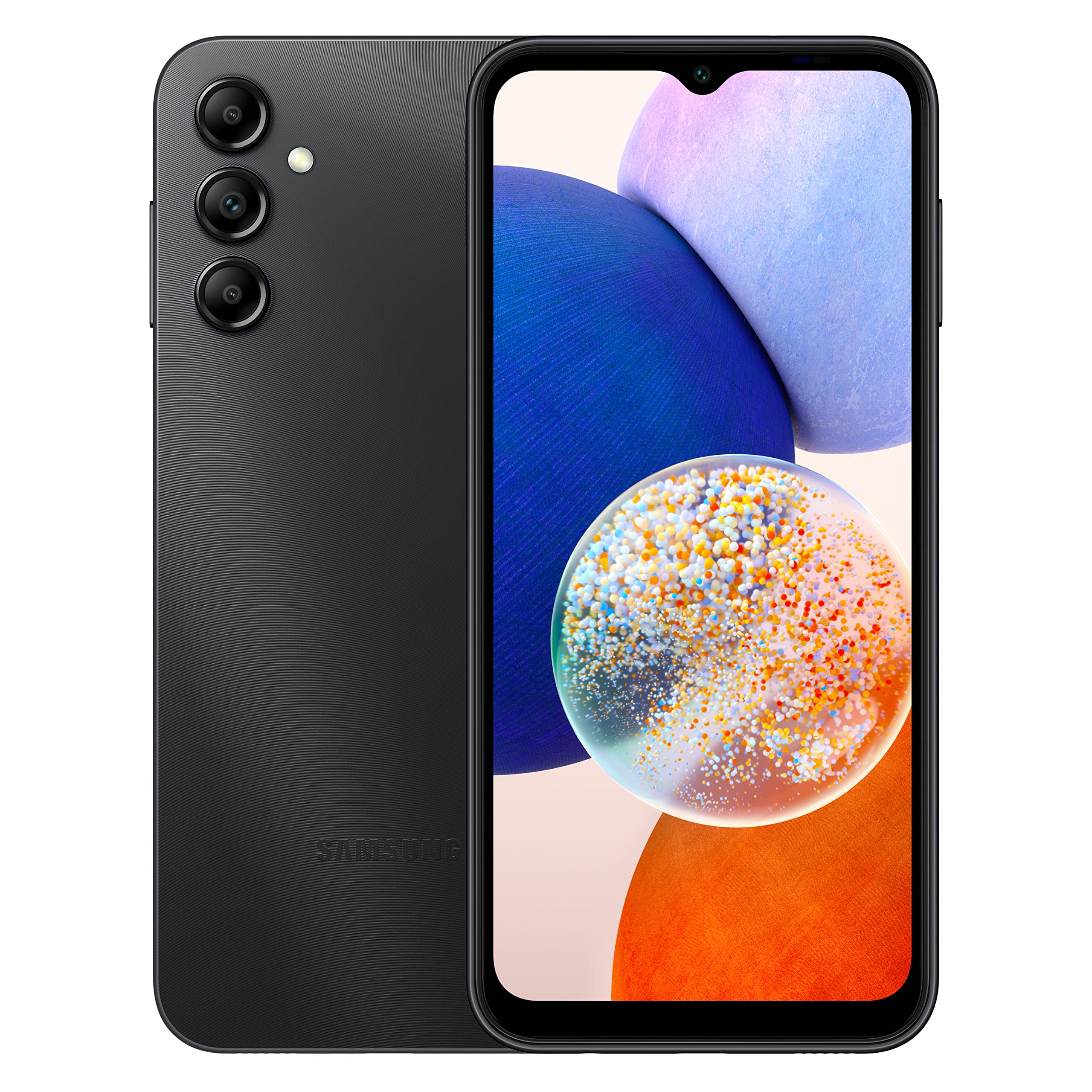三星 Galaxy A14 5G A 系列手機，出廠解鎖安卓智能手機，64GB 存儲（支持擴展），超長續航，1300 萬像素攝像頭，6.6 英寸全面屏，美版，2023 年款，黑色