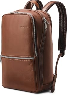 經典款真皮纖薄雙肩包，干邑色，均碼