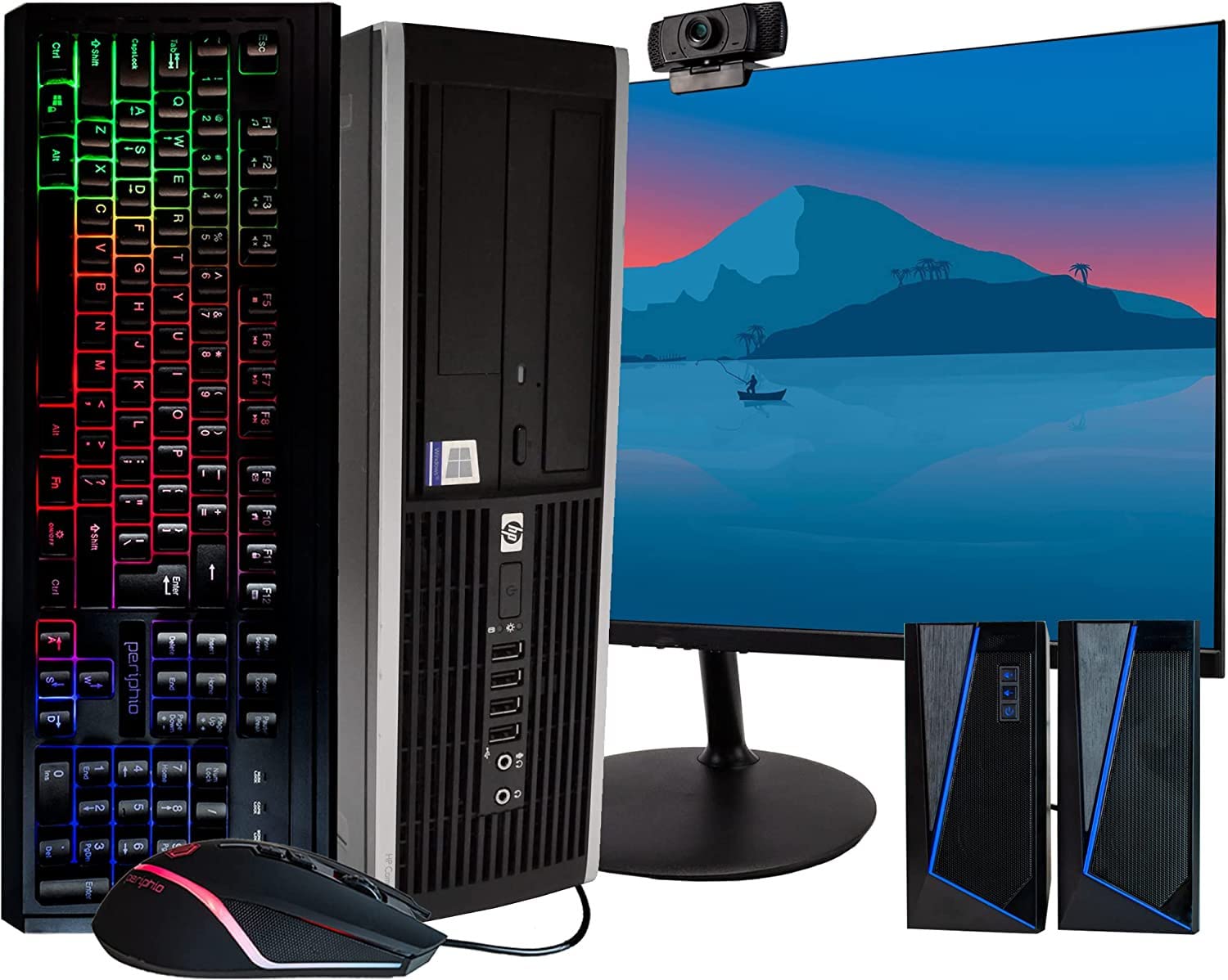HP EliteDesk 8200 商用桌上型電腦 - 英特爾 i7 處理器，16GB 內存，500GB 固態硬碟，Windows 10 專業版 64 位元作業系統，全新 24 吋顯示器，RGB 辦公室套裝（翻新機）