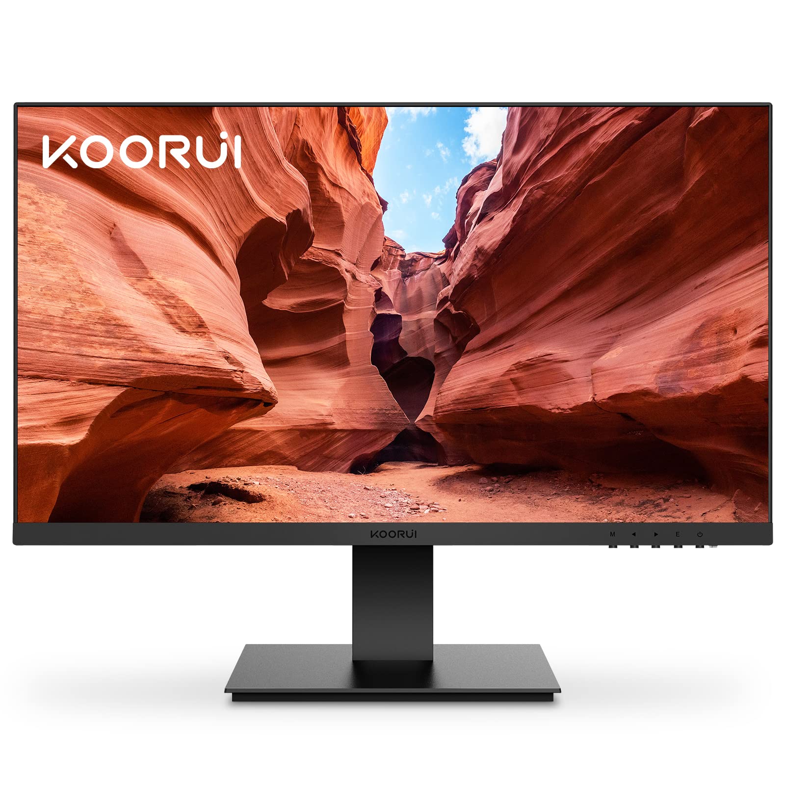 KOORUI 24吋電腦顯示器，全高清1920 x 1080p VA面板，75Hz刷新率，3000:1對比度，配備HDMI和VGA接口，無邊框設計，支援75 x 75毫米VESA壁掛，符合人體工學的傾斜角度調節，黑色