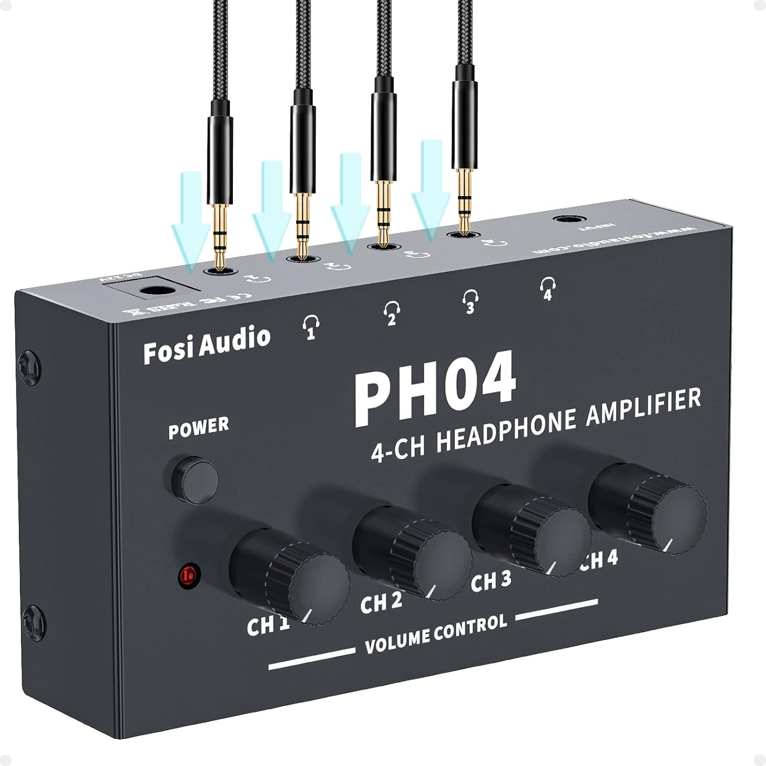 Fosi Audio PH04 四聲道耳機擴大機立體聲音訊擴大機，配備 12V 1.5A 電源轉接器，超緊湊便攜式耳機分配器，適用於錄音室和舞台