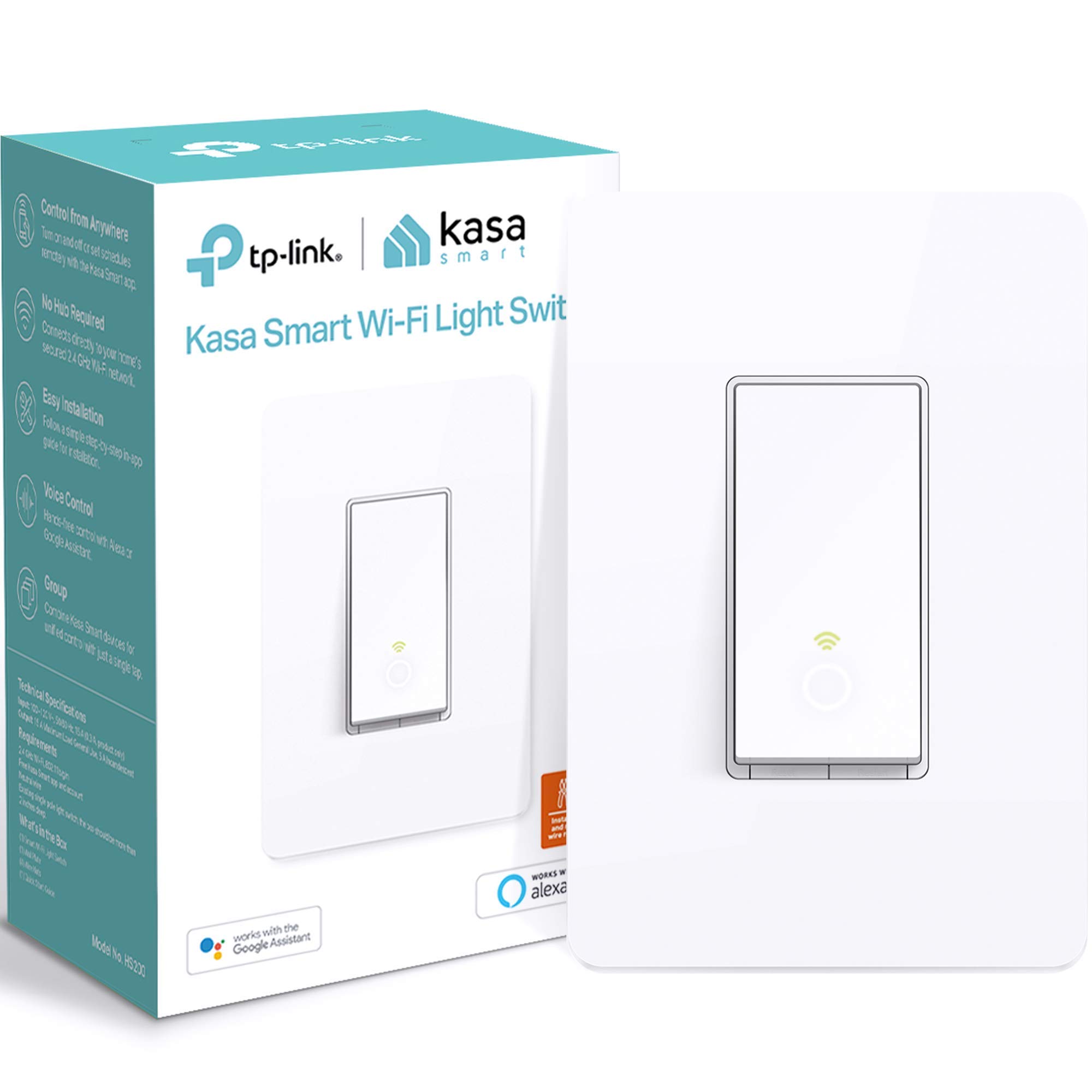 Kasa HS200 智慧燈開關，單極，需零線，2.4GHz Wi-Fi 燈開關，相容於 Alexa 和 Google Home，UL 認證，無需網關，白色