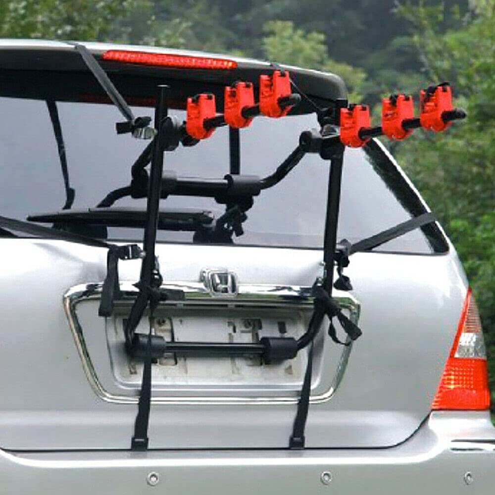 BJTDLLX 後備箱式自行車架，三車位自行車架，適用於大多數轎車，可折疊，後備箱式，拖車鉤式，承重44.09磅