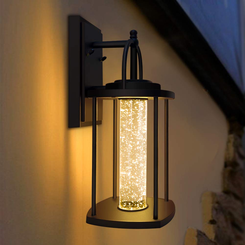 PARTPHONER LED 壁燈，現代風格門廊燈，水晶氣泡玻璃燈罩，室內外通用壁掛式燈具，10W，540LM，3000K，適用於前門、車庫、樓梯、客廳