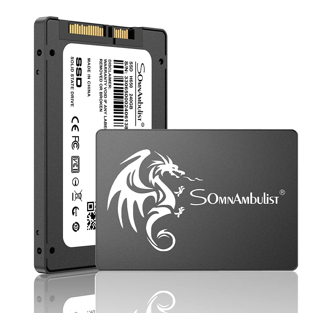 Somnambulist SSD 240GB SATA III 6Gb/s 內建固態硬碟 2.5″ 7mm(0.28″) 讀取速度高達 550Mb/s 3D NAND 適用於筆記型電腦和 PC H650(240gb 黑龍)