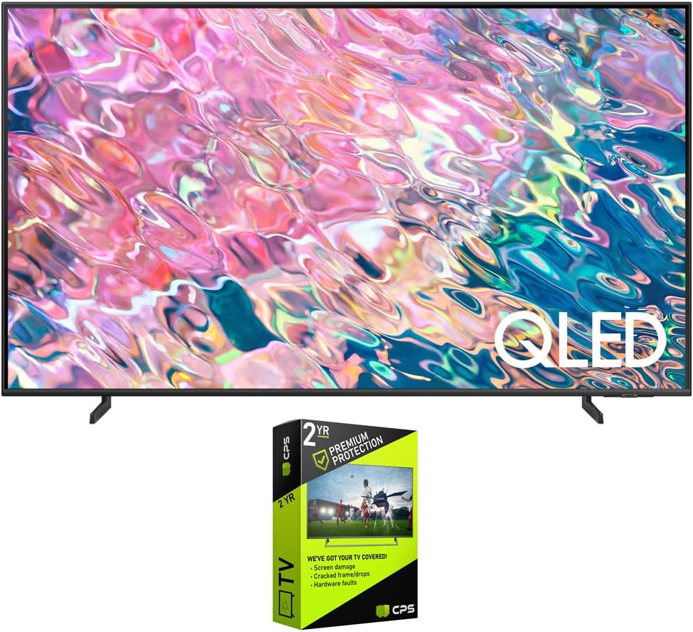 三星 QN50Q60BAFXZA Q60B 50 吋 QLED 4K 量子雙 LED HDR 智慧電視 2022 年套裝，含 2 年高級 CPS 增強保護包