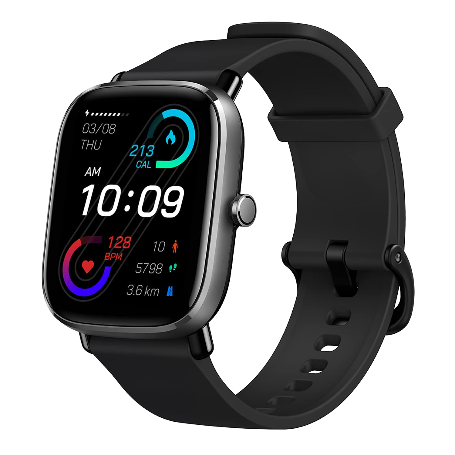 Amazfit GTS 2 Mini 男士智慧手錶，相容於安卓和蘋果系統，內建 Alexa 語音助手，14 天超長續航，配備 GPS 和 70 多種運動模式，支援血氧和心率監測，5 ATM 防水 - 黑色