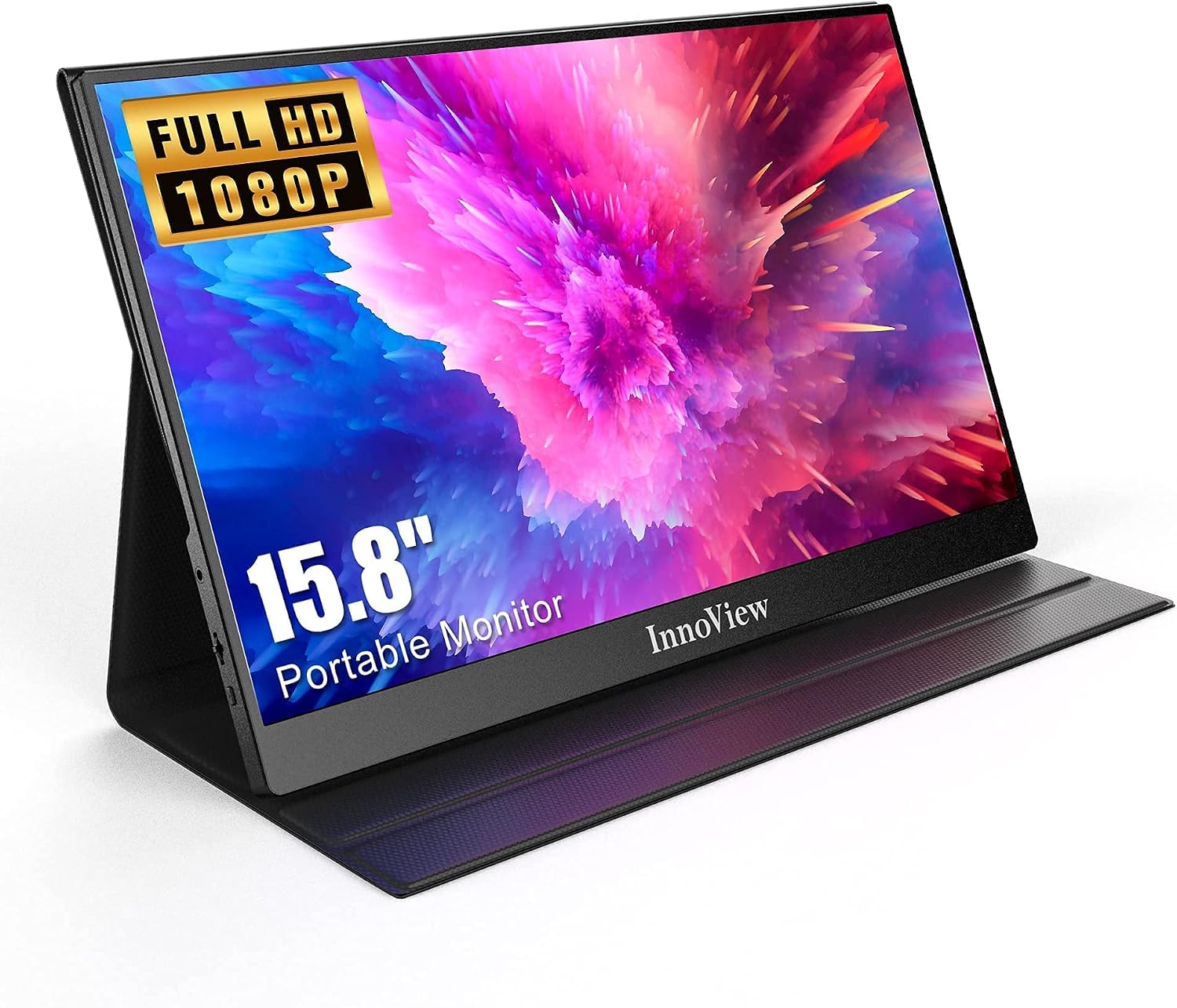InnoView 便攜式顯示器，15.8 吋 FHD 1080P，USB-C 和 HDMI 接口，可作為第二外接顯示器，適用於筆記型電腦、桌上型電腦、MacBook、手機、平板電腦、PS5/4、Xbox、Switch 等遊戲機，內建揚聲器，附保護套