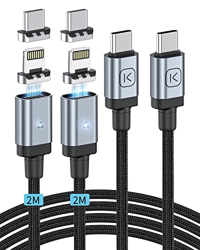 Kuulaa USB C 轉 USB C 線，USB C 轉 Lightning 線，2 條裝 65W 快充磁吸充電線，數據傳輸線，相容於 iPhone/三星/Pixel/MacBook/iPad Air/Pro（6 英尺/6 英尺）