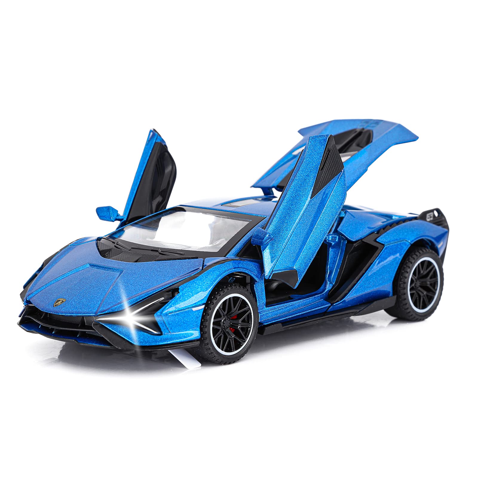 SASBSC玩具車蘭博基尼Sian FKP3金屬模型車，附燈光和音效，迴力玩具車，適合3歲以上男孩（藍色）