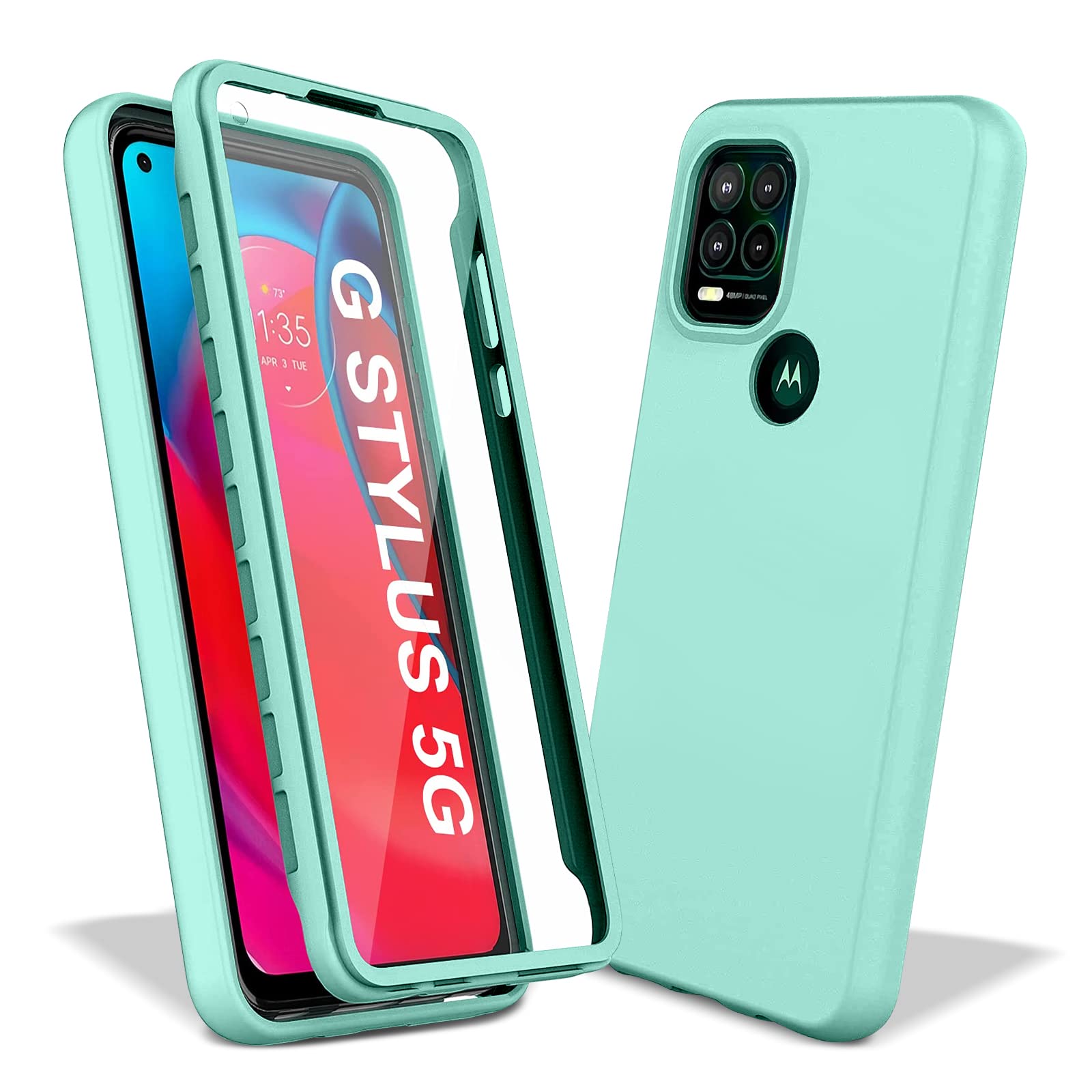Razstorm Design 摩托羅拉 Moto G Stylus 5G 專用重型保護殼，內建螢幕保護貼，雙層 PC 矽膠防震保護套（2021 年，6.8 吋）（綠色）