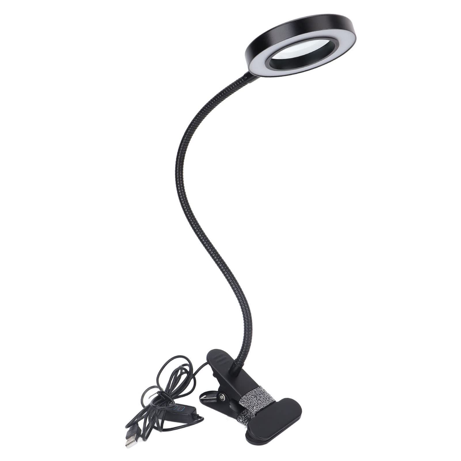 TOPINCN LED 檯燈，USB 閱讀燈 化妝燈 護眼燈 10 檔 3 色溫 帶放大鏡 適用於家庭辦公室宿舍學習 紋眉（黑色）