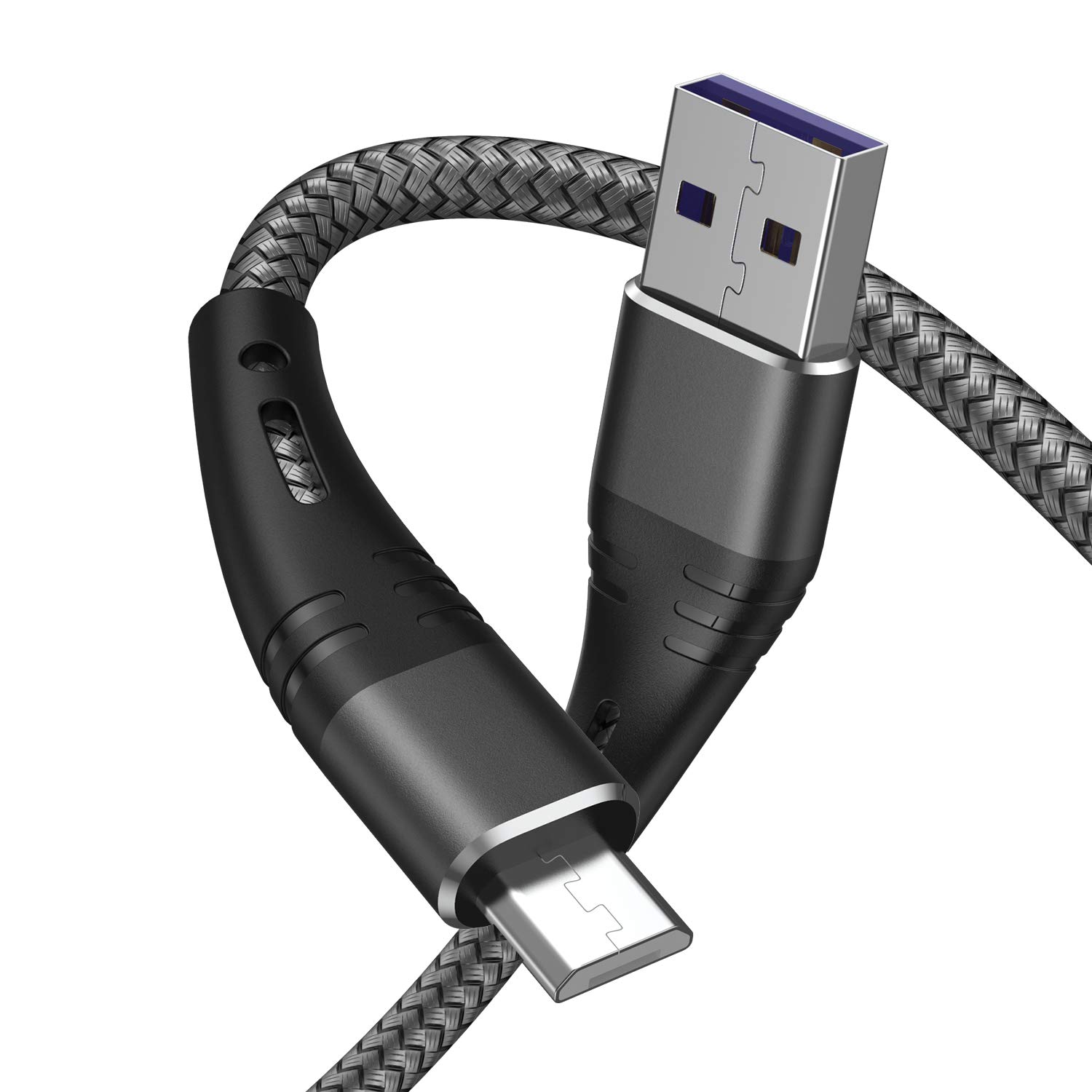 Micro USB 線 6 英尺手機充電器 2 件裝 長款優質尼龍編織快速耐用充電線 適用於三星 Galaxy S7 S6 Edge J7 S5、Note 5 4、LG、HTC、索尼、Xbox One、PS4、Kindle、MP3、平板電腦（灰色安卓）
