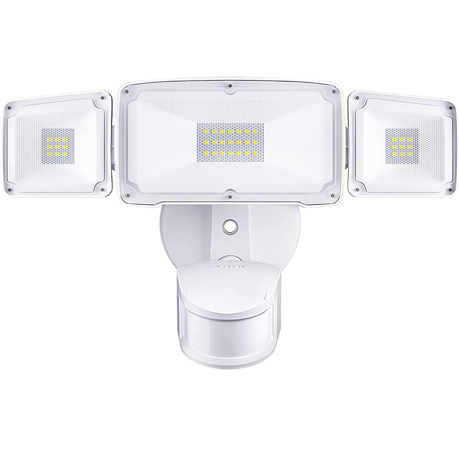Amico 三頭 LED 安防燈，帶運動感應器，40W 可調功率，4000 流明，5000K 色溫，IP65 防水，適用於車庫、庭院等場所的室外泛光燈（白色）