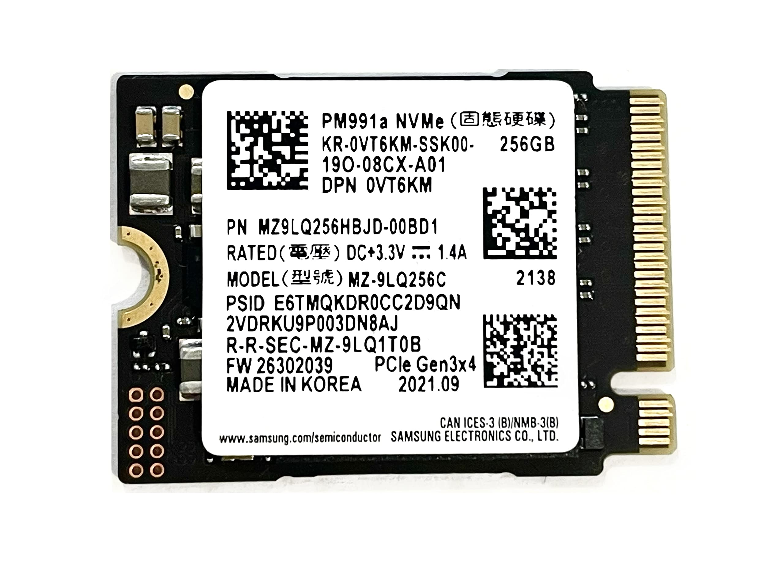 三星 OEM 256GB M.2 PCI-e NVMe 固態硬碟，30mm 厚度，2230 規格，M Key 接口