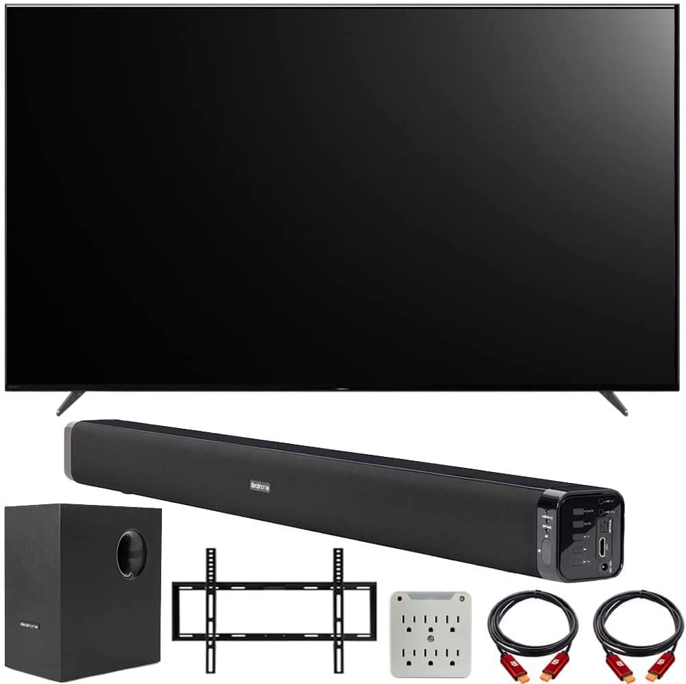 Sony XR85X90K Bravia XR 85 吋 X90K 4K HDR 全陣列 LED 智慧電視（2022 年）套裝，包含 Deco Gear 家庭劇院條形音箱（附重低音喇叭）、壁掛配件套裝、6 英尺 4K HDMI 2.0 線纜等。