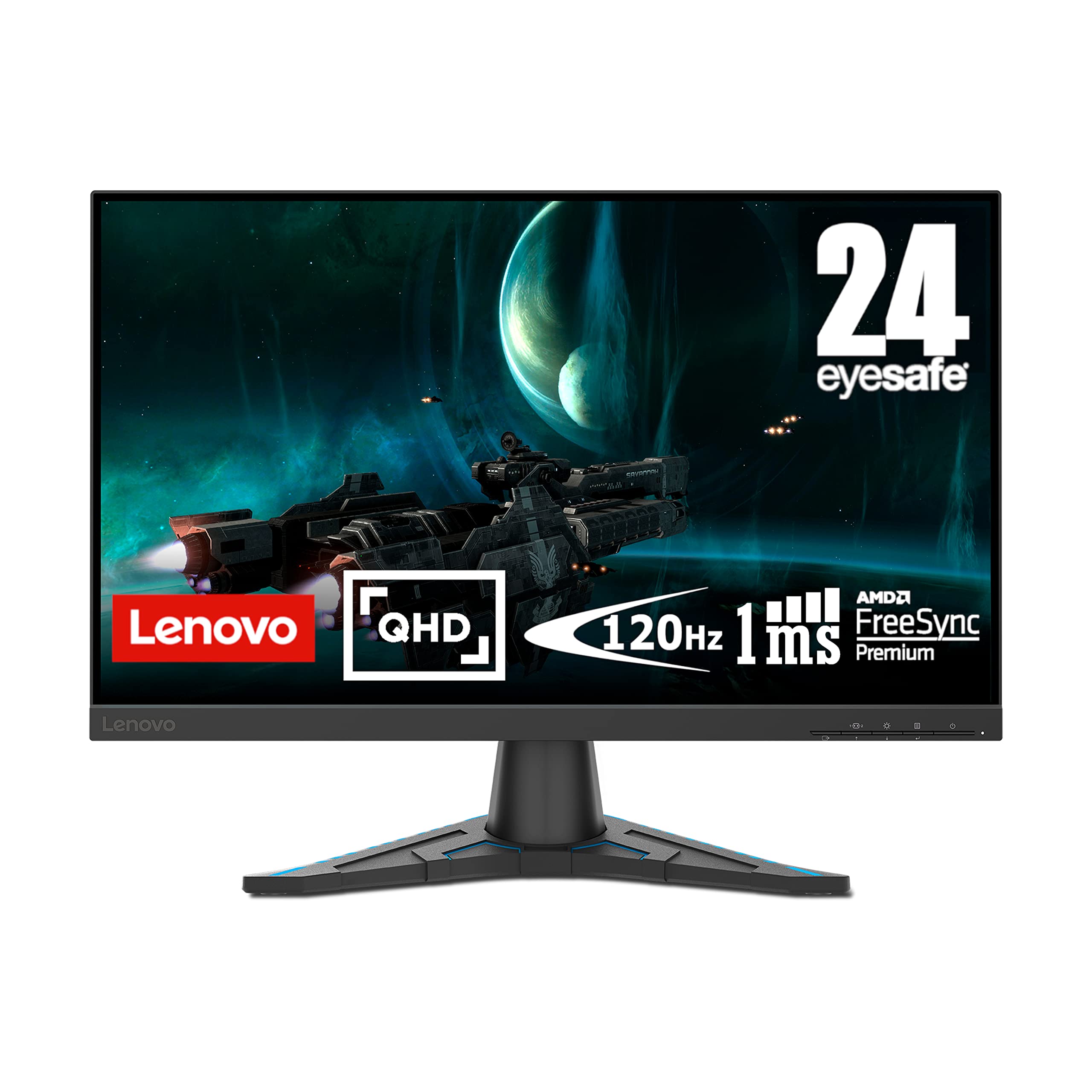 聯想 G24qe-20-2022 - 遊戲顯示器 - 23.8 吋 QHD - 100Hz - 支援 AMD Radeon FreeSync 技術 - 透過藍光認證 - 可調節傾斜角度 - 配備 HDMI 和 DP 接口