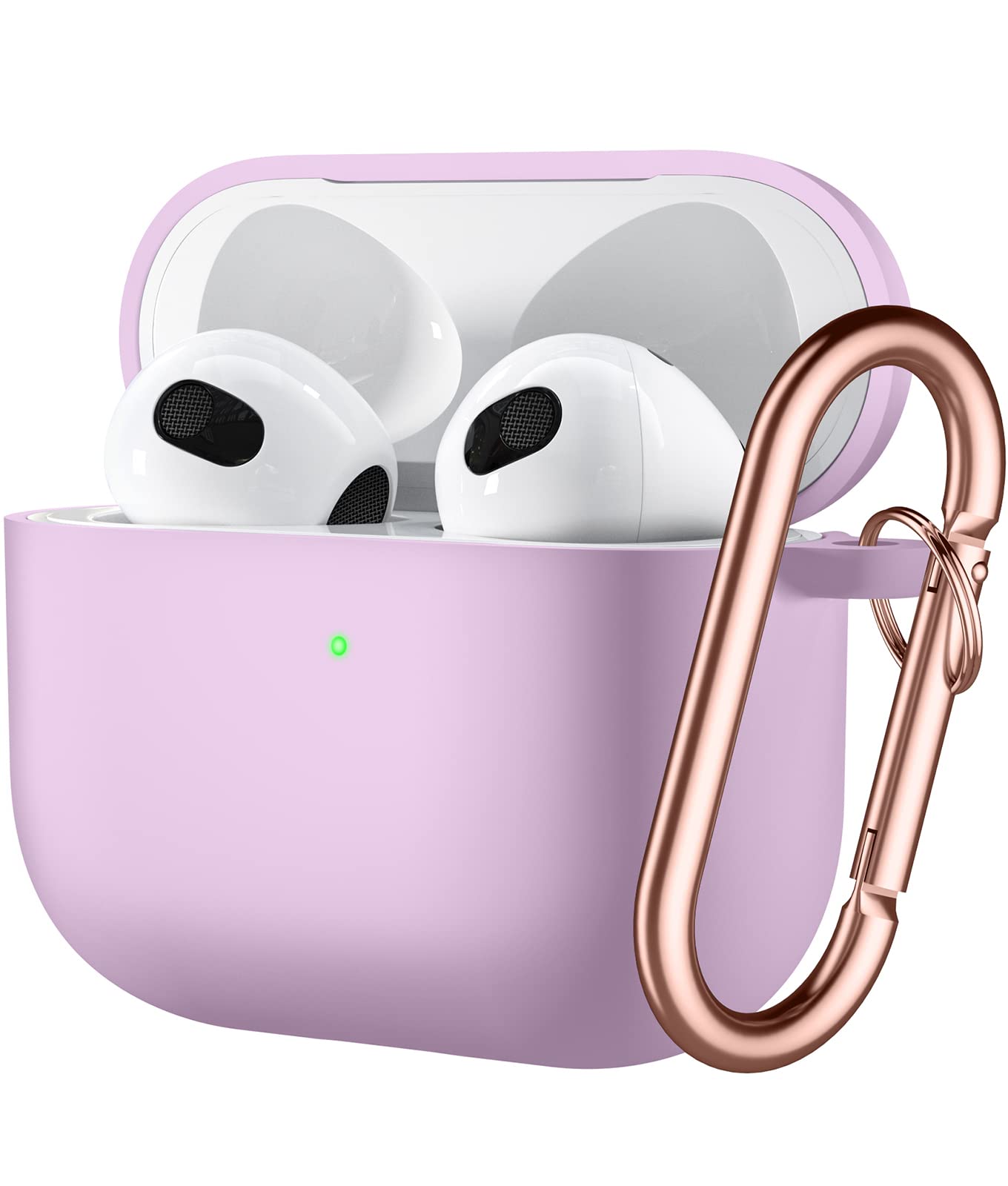 Maledan AirPods 第三代升級保護套，三層液態矽膠保護殼，適用於 2021 年新款 AirPods 第三代，配有耐用鑰匙扣，薰衣草色