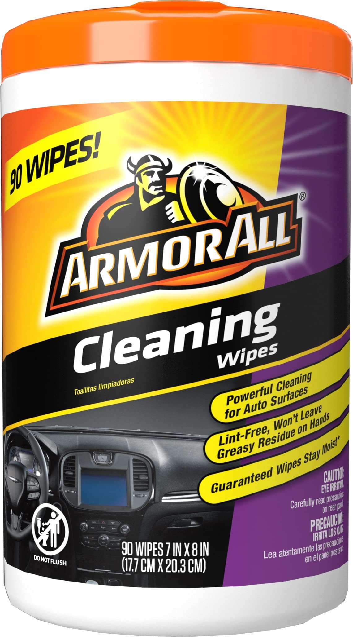 Armor All 汽車清潔濕巾，適用於汽車內飾和外飾，每盒 90 片。