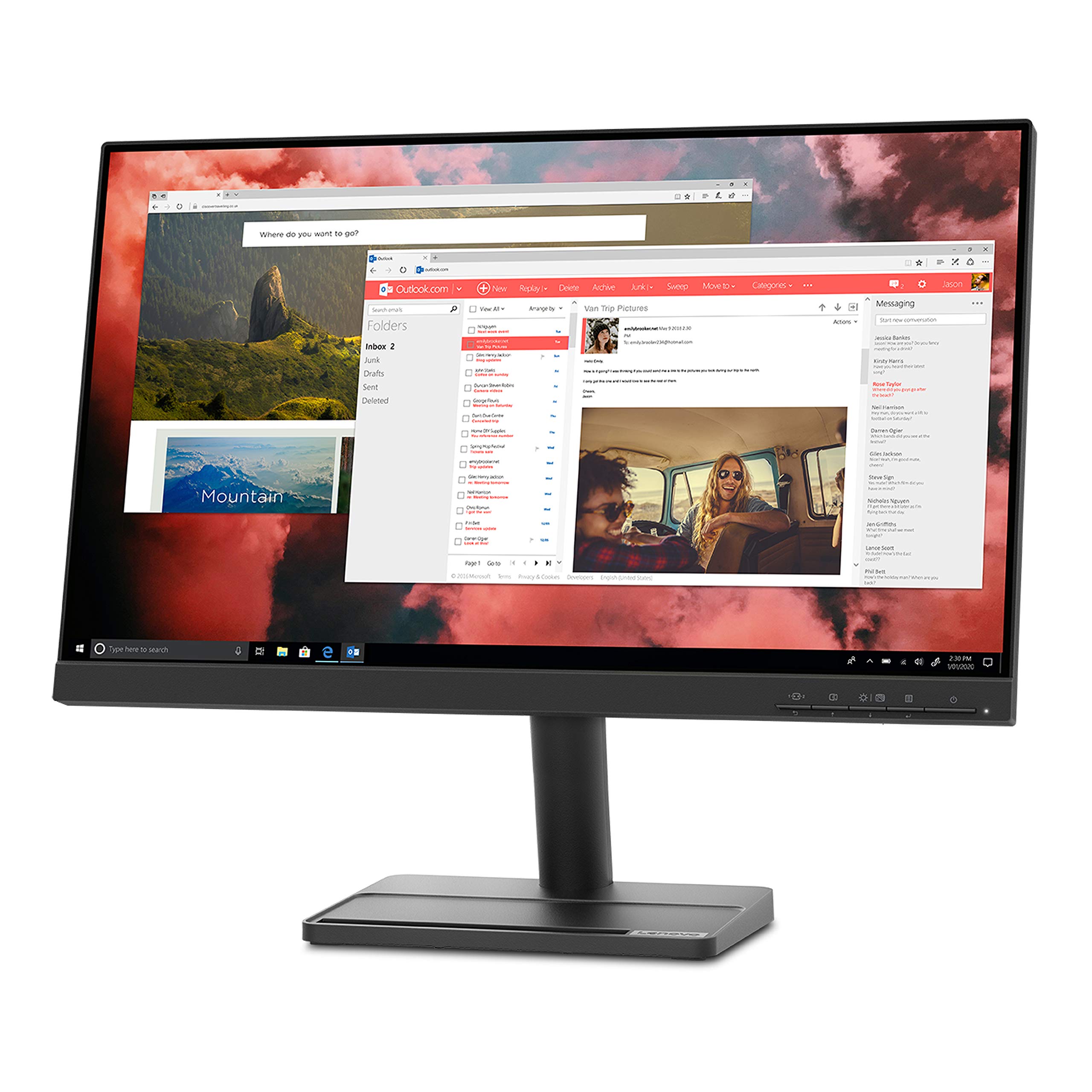 聯想 L22e-30 21.5 吋顯示器，FHD VA 面板，支援 FreeSync 技術，三面近乎無邊框設計，75Hz 刷新率，4ms 響應時間，配備 HDMI 和 VGA 接口，防眩光，不閃屏，低藍光，可調節壁面角度，支持 VESA 掛掛