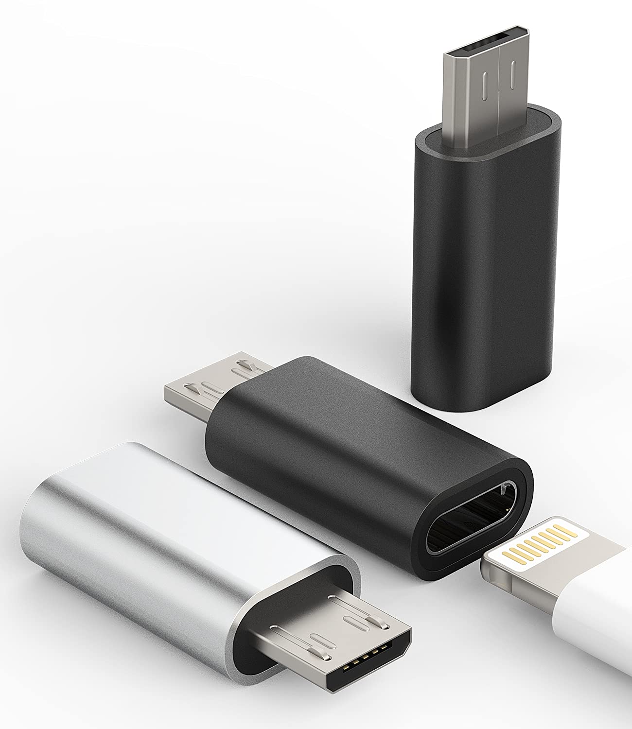 3個裝，相容於Lightning母口轉Micro USB公口轉接器，適用於蘋果iPhone 7/8 Plus/X/XR/XS/11/12/Mini/Pro，也適用於iPad電源介面、三星Galaxy S7/S6 Edge、Nexus 5、LG等裝置。