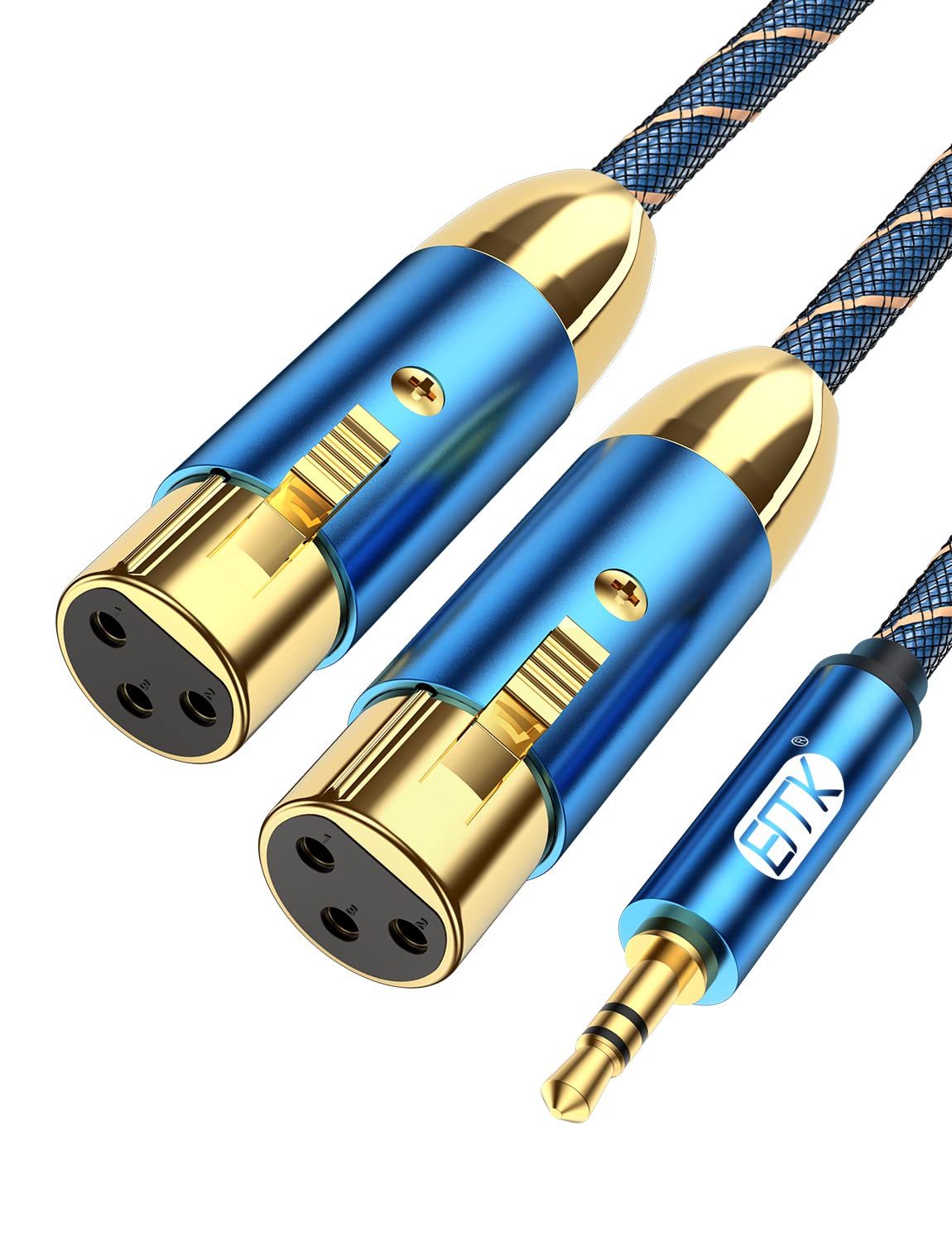 EMK 雙母 XLR 轉 3.5mm 線纜，非平衡 XLR 母頭轉 1/8 英吋迷你插孔 TRS 立體聲輔助互連音訊麥克風分線跳線（10 英尺/3 公尺）