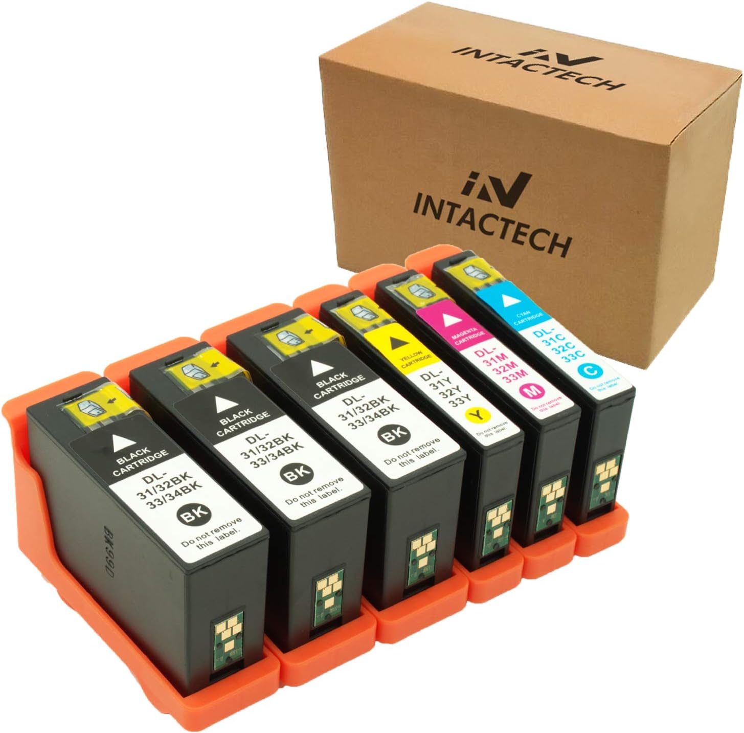 Intactech 6 支裝相容於戴爾 31/32/33/34 系列墨盒，適用於戴爾 V525w/V725w 印表機（3 個黑色，1 個青色，1 個洋紅色，1 個黃色）