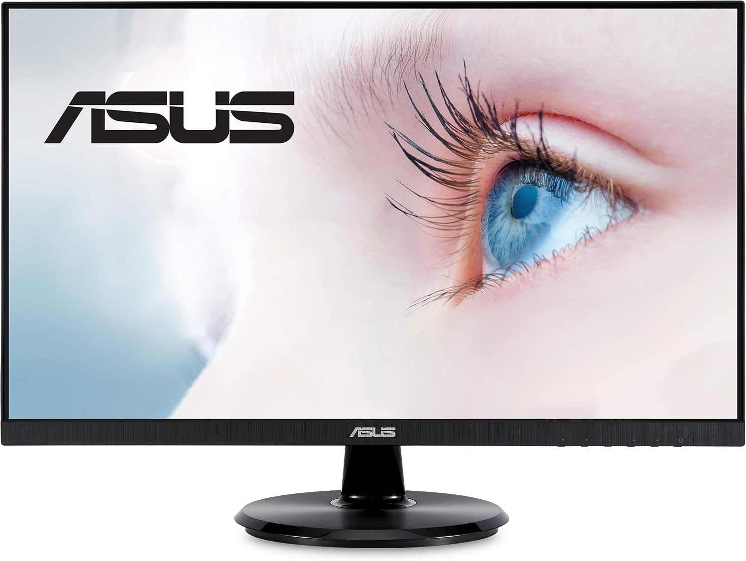 ASUS VA24DQ 23.8 吋顯示器，1080P 全高清，75Hz 更新率，IPS 面板，支援 Adaptive-Sync/FreeSync 技術，具備護眼功能，配備 HDMI、DisplayPort 和 VGA 介面，無邊框設計，支援 VESA 壁掛安裝