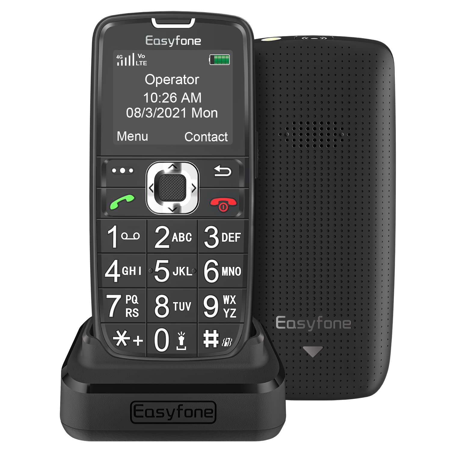 Easyfone Prime-A6 4G 易用功能手機 | 已解鎖，支援 T-Mobile、Metro、Tello、SpeedTalk 和 RedPocket (AT&T) 網路 | GSM 解鎖手機，配備 SOS 緊急按鈕和充電底座
