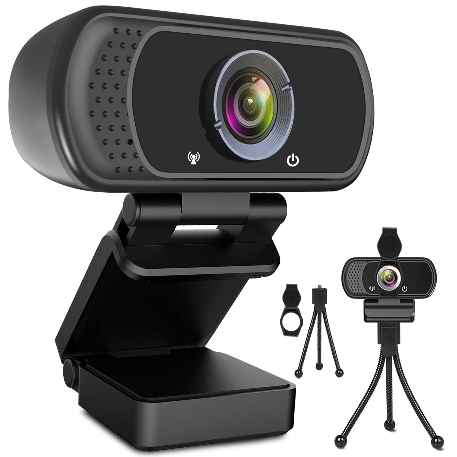 高清 1080p 網路攝像頭，USB 接口，帶麥克風，適用於筆記型電腦和桌上型電腦，全高清視訊攝像頭，110 度廣角，專業級串流攝像頭，可用於錄製、通話、視訊會議和遊戲。