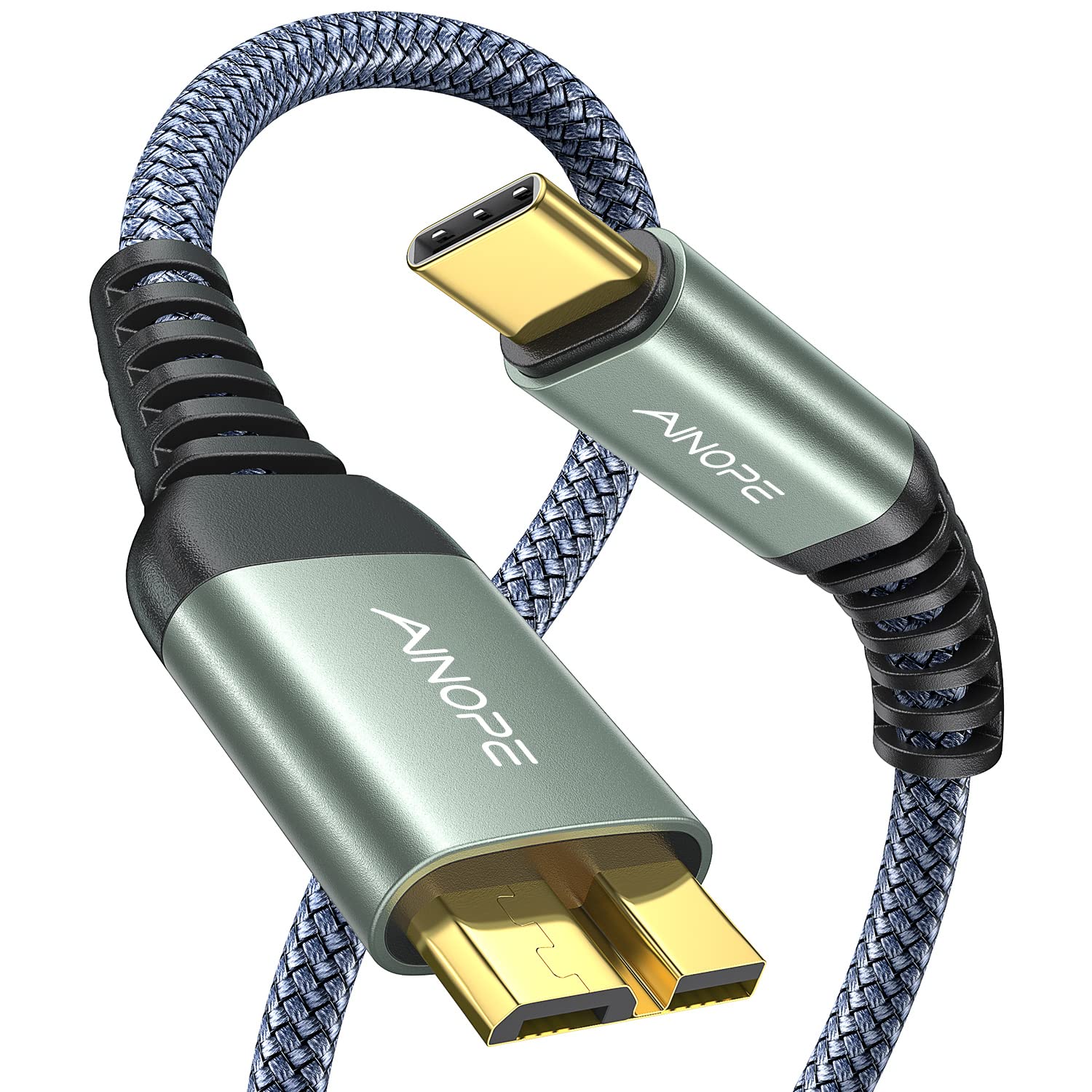 AINOPE 10Gbps Micro B 轉 USB C 硬碟連接線 1.6 英尺/0.5 米，[尼龍編織] USB C 轉 Micro B 線，USB C 轉外接硬碟連接線，適用於 Seagate、WD、Toshiba、Westgate、MacBook Air M2 Pro